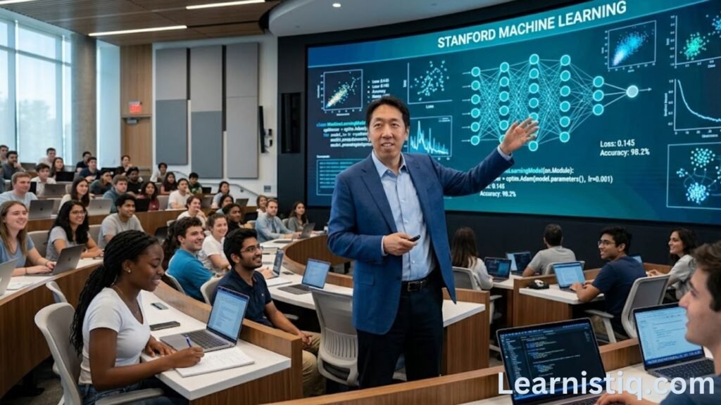 Andrew Ng teaching Stanford Machine Learning Specialization on Coursera
